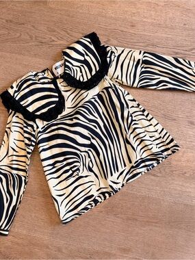 Wolf and Rita Black and Cream Zebra-Print Girls' Blouse with Lace Collar